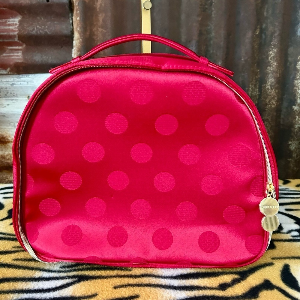 Estee Lauder Red Polka Dot Cosmetic Bag/Makeup Case.